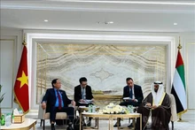 越南国会副主席陈光方与阿联酋议会第一副主席Hamad Al-Rahroomi举行会谈。（图片来源：越通社）