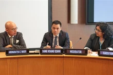 越南常驻联合国代表团团长邓黄江大使在会上发表讲话。