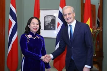 越南国家副主席武氏映春与挪威首相乔纳斯·加尔·斯托雷。（图片来源：VGP）