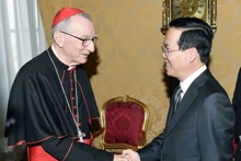 越南国家主席武文赏会见梵蒂冈教廷国务卿、红衣主教。（图片来源：越通社）