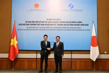 越南工贸部部长阮鸿延和日本经济贸易与工业产业大臣西村康稔。（图片来源：越共电子报）