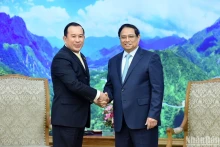 越南政府总理范明正会见柬埔寨监察部大臣华合。（图片来源：陈海 摄）