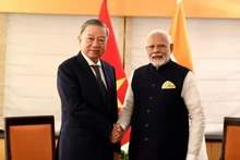 越共中央总书记、国家主席苏林(右）会见印度总理莫迪。（图片来源：PTI）