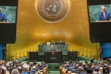 联合国秘书长安东尼奥·古特雷斯第78届联合国大会一般性辩论上发表讲话。(图片来源:UN)
