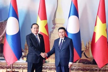 越南国会主席陈青敏与老挝国会主席赛宋蓬·丰威汉。（图片来源：越通社）