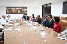 古共中央委员、中央对外部部长Emilio Lozada García同志会见同奈省工作代表团。（图片来源：越通社）