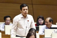 胡志明市国会代表陈英俊在会议上提出质询。（图片来源：越通社）