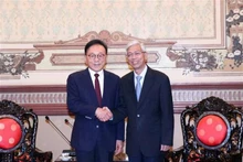 胡志明市人民委员会副主席武文欢会见越南驻釜山名誉总领事朴秀冠。（图片来源：越通社）