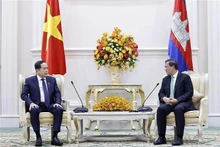 越南国会主席陈青敏会见柬埔寨首相洪玛奈。