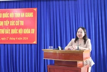 武氏映春代主席在会见选民时发表讲话。
