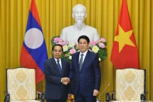 越南国家主席梁强会见老挝国家副主席本通·吉玛尼。