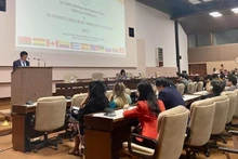 越南最高人民检察院常务副检察长阮辉进在会议上发表讲话。（图片来源：越通社）