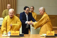 越南政府总理范明正会见越南佛教协会代表团。（陈海 摄）