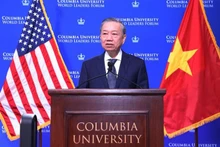 越共中央总书记、国家主席苏林访问哥伦比亚大学并发表政策演讲。（图片来源：越通社）