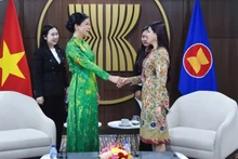 吴芳璃夫人会见了东盟秘书长高金洪夫人Rany Khem。（图片来源：越南之声）