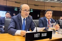 越南常驻国际原子能机构（IAEA）代表阮忠坚大使发表讲话。