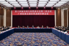3月6日下午，中国十四届全国人大三次会议广西代表团在驻地举行第四次全体会议和开放团组活动。