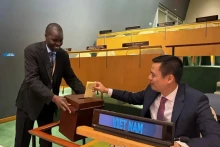 越南常驻联合国代表团团长邓黄江大使参加投票。（图片来源：越通社）