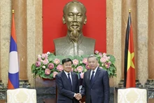 越南国家主席苏林会见老挝人民革命党中央总书记、国家主席通伦·西苏里（图片来源：越通社）