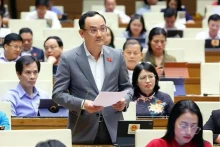 海阳省国会代表阮玉山在会议上发言。（图片来源：越通社）