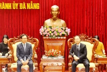 韩国三星（越南）公司总经理崔周湖与岘港市市委领导人举行工作会议。