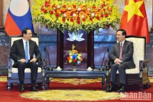 越南国家主席武文赏会见老挝政府总理宋赛·西潘敦。