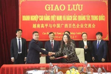 越南高平省和中国广西壮族自治区百色市的企业交流会。（图片来源：越通社）