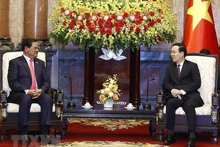 越南国家主席武文赏会见柬埔寨副首相兼内政部大臣韶肯。（图片来源：越通社）
