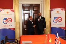 越南外交部长裴青山会见英国外交大臣。（图片来源：越通社）