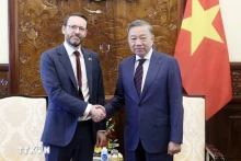 越南国家主席苏林和英国驻越南大使伊恩·弗鲁。（图片来源：越通社）