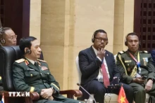 越南国防部长潘文江大将率团出席会议。（图片来源：越通社）