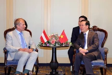 越南国家主席武文赏会见奥地利-越南友好协会主席阿尔弗雷德·格斯特尔教授。（图片来源：越通社）