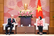 越共中央组织部部长张氏梅会见日越友好议员联盟特别顾问武部勤。