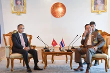 泰国国会上议院议长蓬佩亲切会见越南驻泰国大使潘志成。（图片来源：越通社）
