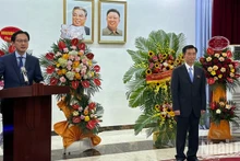 越南外交部副部长杜雄越在招待会上发表讲话。