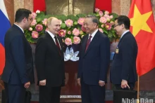 越南国家主席苏林同俄罗斯联邦总统弗拉基米尔·普京交谈。