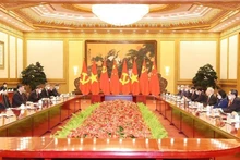 会谈全景。（图片来源：越通社）