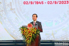 越南国家主席武文赏在国庆招待会上发表讲话。