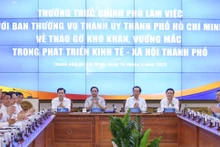 政府总理范明正主持政府常务委员会和胡志明市市委常委会之间工作会谈。（图片来源：VGP）