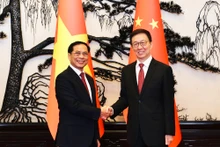 越南政府副总理兼外长裴青山会见中国副主席韩正。（图片来源：VGP）