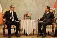越共中央对外部部长黎怀忠会见爱尔兰共产党负责外事工作的中央书记处书记格雷厄姆·哈林顿。（图片来源：越通社）