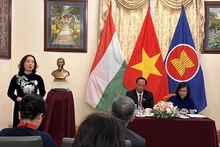 越南国会副主席陈光方和越南驻匈牙利大使阮氏碧草倾听与解答旅居匈牙利越南人的问题。（图片来源：越通社）