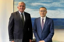 越南驻德国大使武光明同国际海洋法法庭庭长艾伯特•霍夫曼合影。（图片来源：越通社）