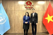 越南常驻联合国代表团团长邓黄江大使和联合国儿童基金会公共伙伴关系司司长琼·库努吉。（图片来源：越通社）