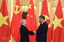 阮富仲总书记和中共中央总书记、中国国家主席习近平。（图片来源：越通社）