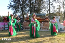 年终聚会活动的文艺表演。（图片来源：越通社）