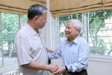 国家主席苏林探望原越共中央委员、原中央思想文化部部长、原越南人民报社总编辑何登。图片来源: 越通社
