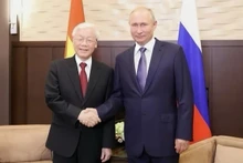 越共中央总书记阮富仲与俄罗斯总统普京。图片来源: 越通社