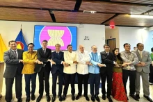 越南驻美大使阮国勇（左四）以及东盟各国驻美代表合影。