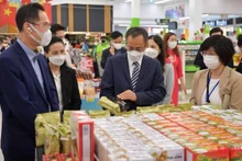 越南驻泰国大使潘志成参观越南展位。